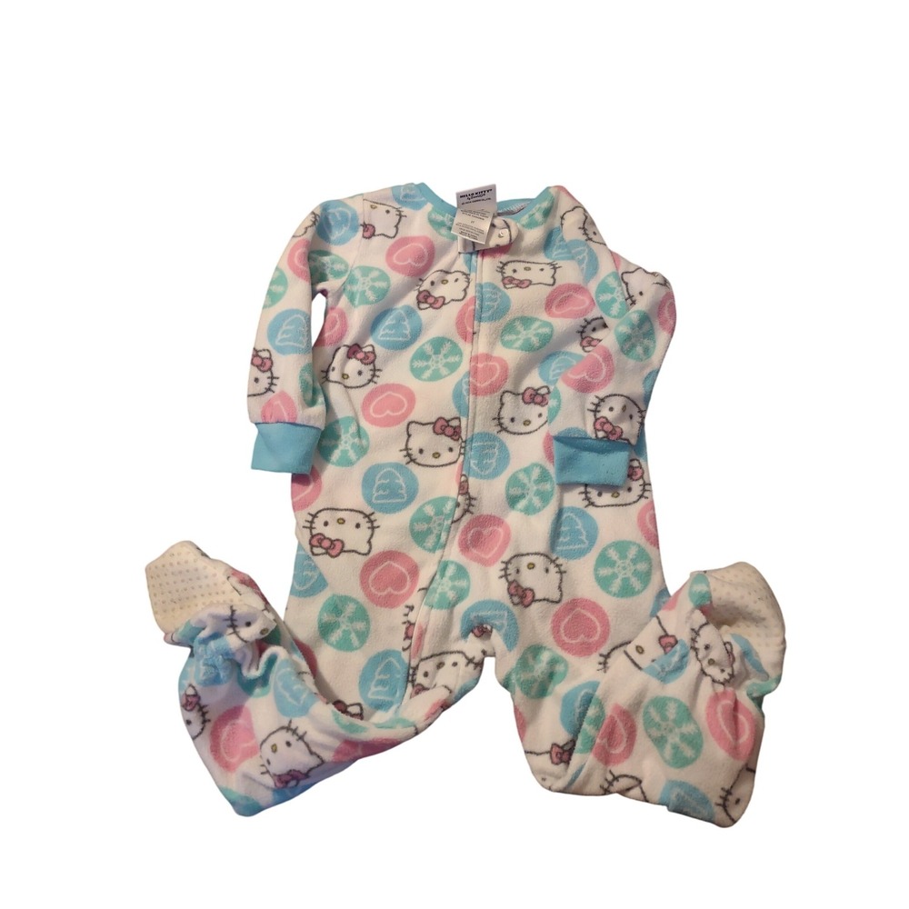 Hello Kitty Toddler Girls Fleece Footed Pajamas Blue Pink Snowflake 2T